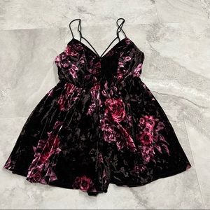 Timing Velour Teddy Romper Size Small S Purple Black Floral Y2K